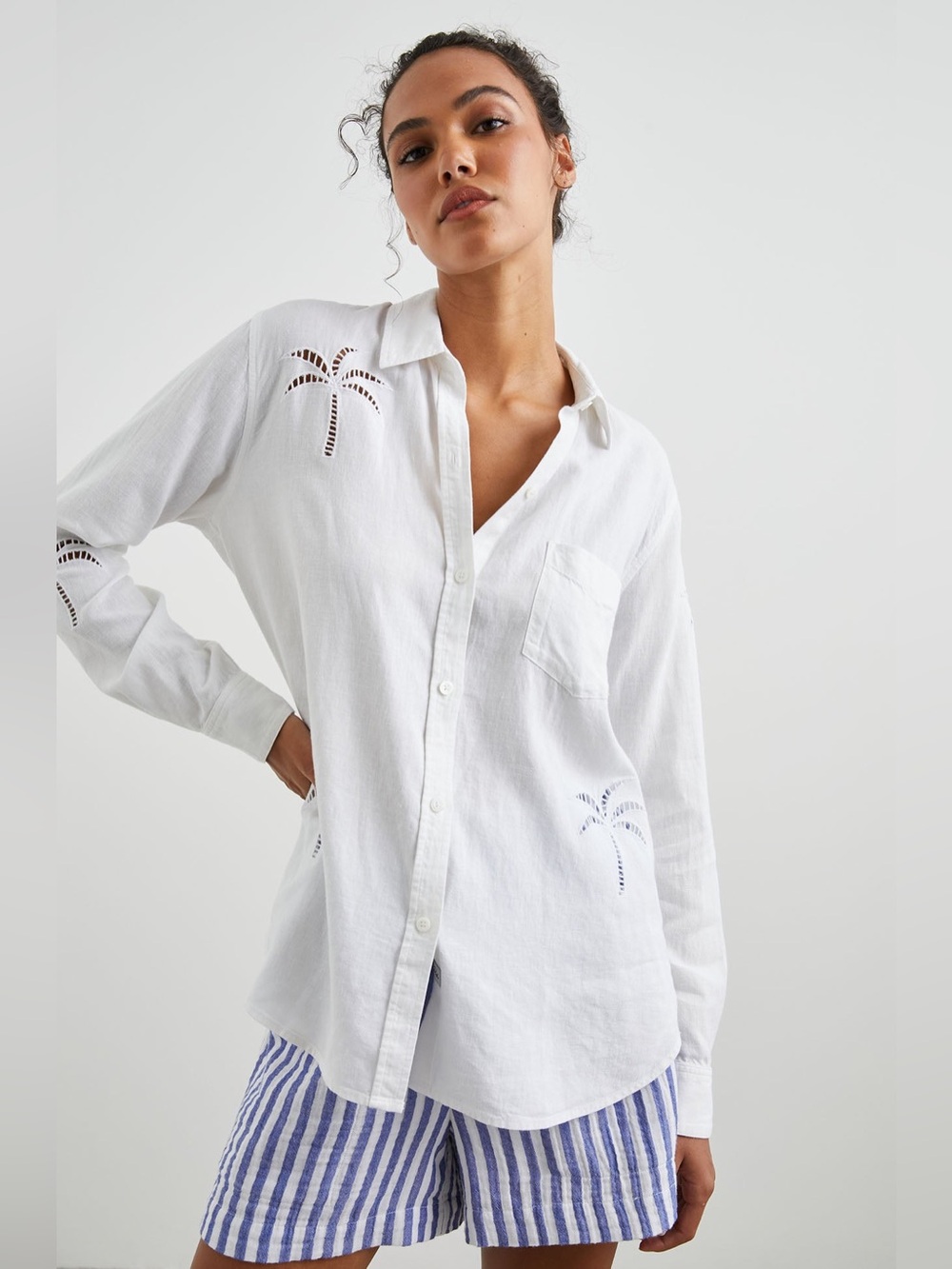 Rails Linen Charli Palm Tree Eyelet Shirt size M